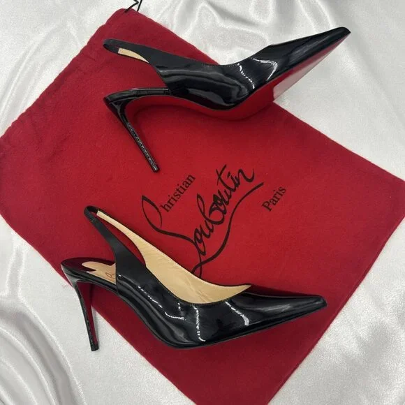 Christian Louboutin Kate Sling Back Patent Calfskin 85mm Red Sole Pumps - Picture 2 of 16